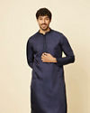 Dark Blue Sequined Rhinestone Embellished Bandhgala Kurta Set